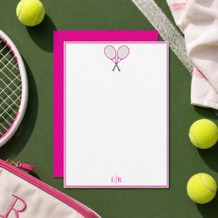 Tennis Stationery Preppy Racquet Monogram Pink Note Card