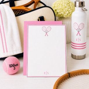 Tennis Stationery Preppy Racquet Monogram Pink Note Card