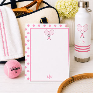 Tennis Stationery Racquet Polka Dot Monogram Pink Note Card