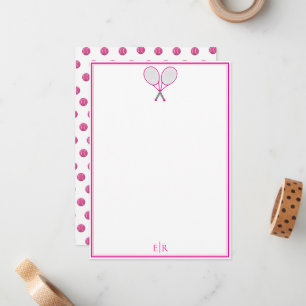 Tennis Stationery Racquet Polka Dot Monogram Pink Note Card