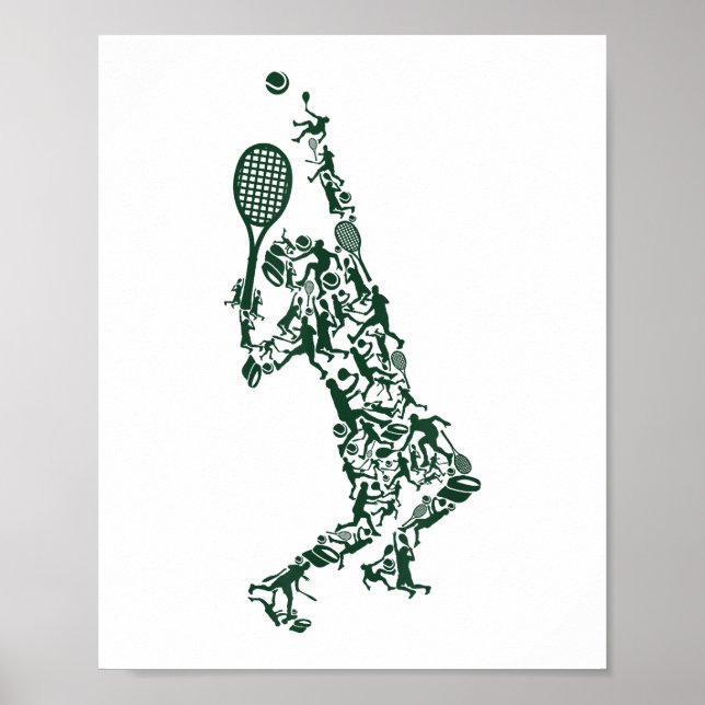 Tennis T Shirt - Player Positions Balls Racket in  Poster (Front)