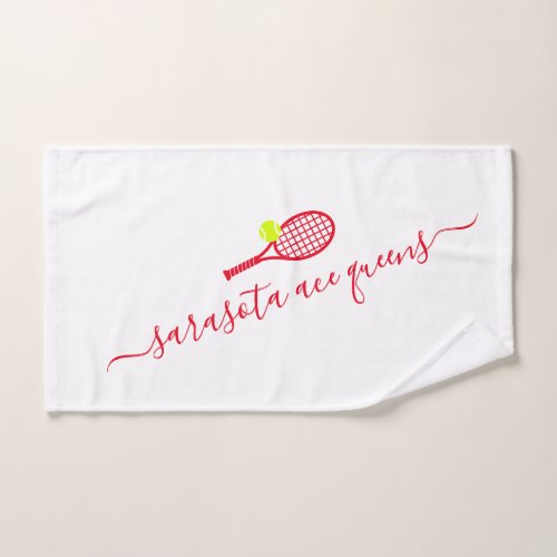 Tennis Team Name Personalized Red White Hand Towel