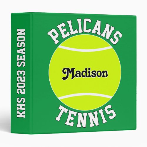 Tennis Team Name Player Name Text and Color Sports 3 Ring Binder
