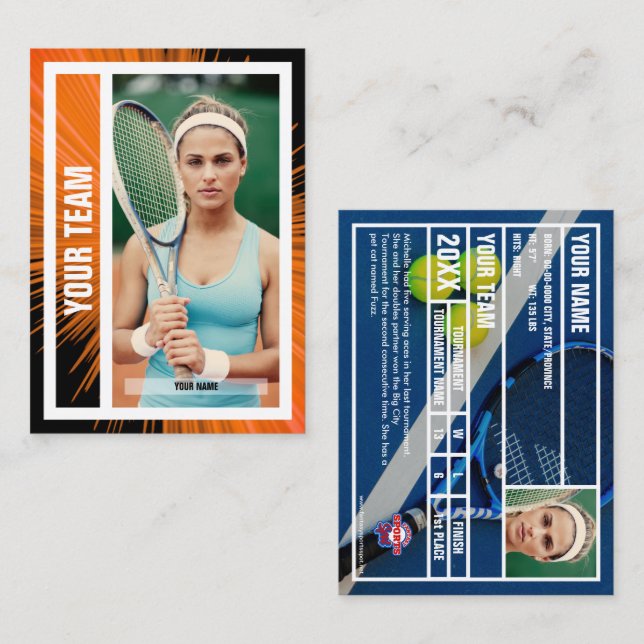 Tennis Team Trading Card - Orange/Black Rays (Front/Back)
