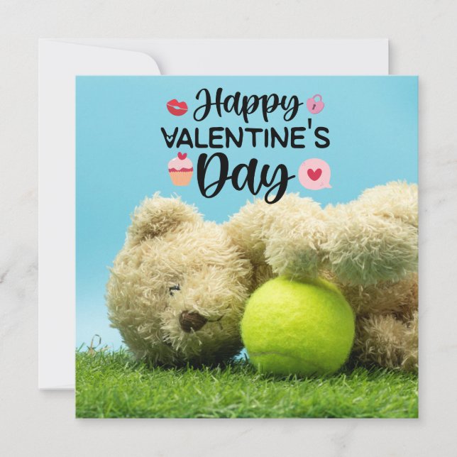 Tennis Teddy bear Happy Valentine's Day to player Card (Front)