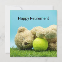 Tennis Teddy bear is holding ball  retirement Card