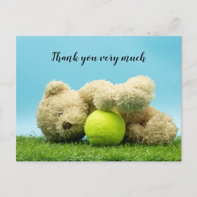 Tennis Teddy bear is holding tennis ball thank you Postcard (Front)