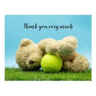 Tennis Teddy bear is holding tennis ball thank you Postcard