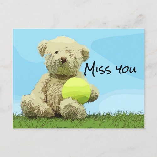 Tennis Teddy bear Player holds ball Miss You Lover Postcard