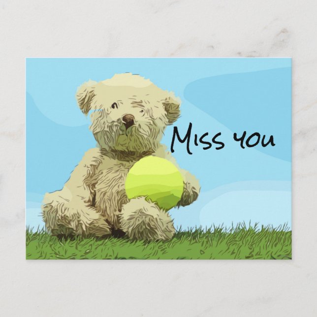 Tennis Teddy bear Player holds ball Miss You Lover Postcard (Front)