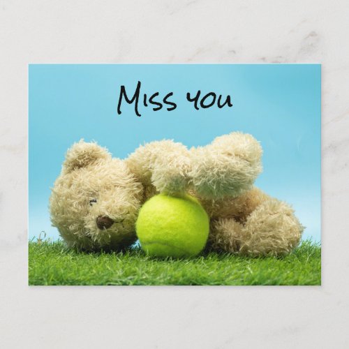 Tennis Teddy bear Player holds ball Miss You Lover Postcard