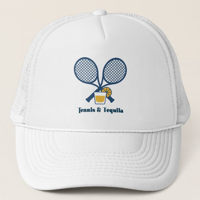 Tennis & Tequila Preppy Tennis Party Trucker Hat (Front)