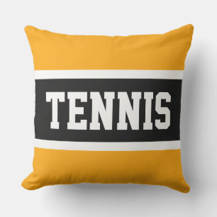 TENNIS Text Athletic Bright Orange Black Stripes Outdoor Pillow
