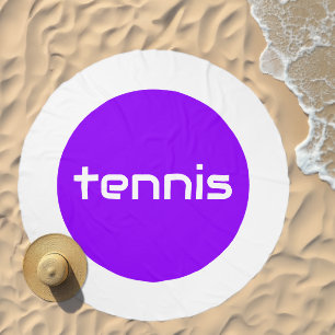 TENNIS Text Stylish Bright Purple White Rim Stripe Beach Towel