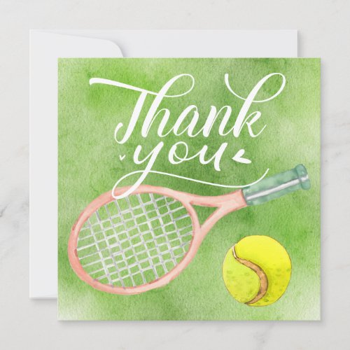 Tennis thank you card racket and ball  watercolor 