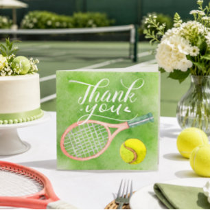 Tennis thank you card racket and ball watercolor