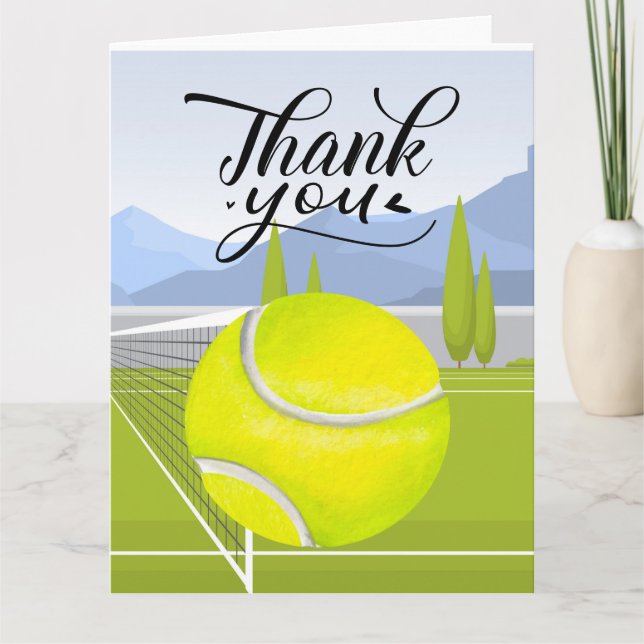 Tennis  thank you card with ball on court (Front)