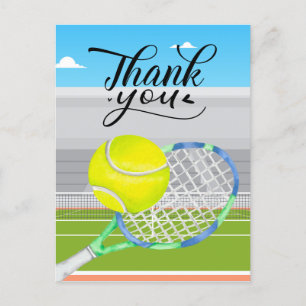Tennis thank you card with ball on court