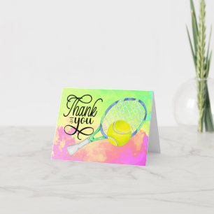 Tennis thank you card with ball on court