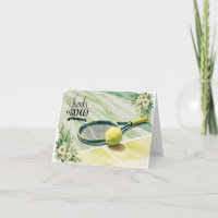 Tennis thank you card with ball on court