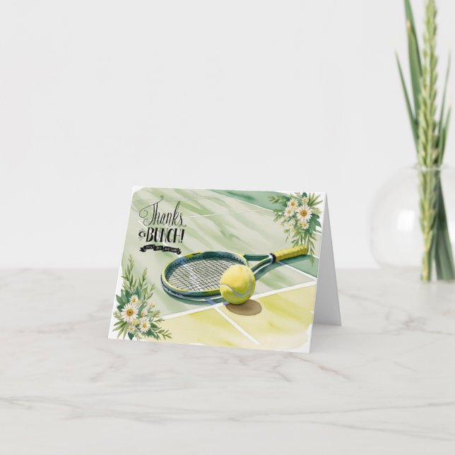 Tennis  thank you card with ball on court (Front)