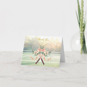 Tennis  thank you card with flowers for wedding