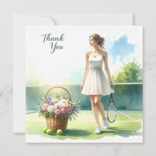 Tennis Thank you card with player and flowers