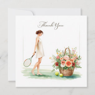 Tennis Thank you card with player and flowers