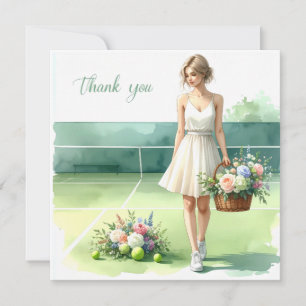 Tennis Thank you card with player and flowers