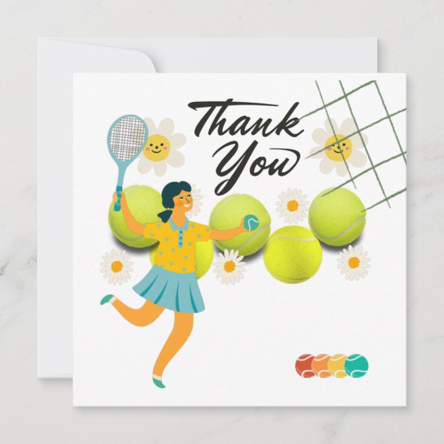Tennis Thank you card with player holds racket  (Front)