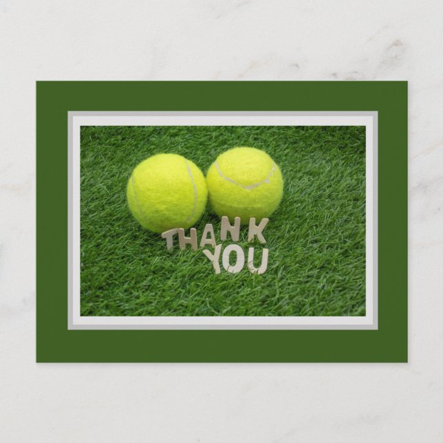 Tennis Thank you card with two balls on green (Front)