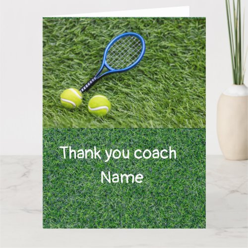 Tennis Thank you coach with racket on green