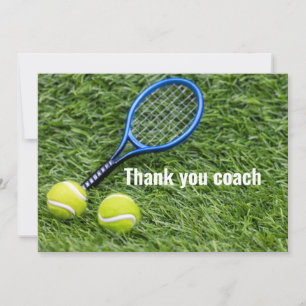 Tennis Thank you coach with racket on green Card