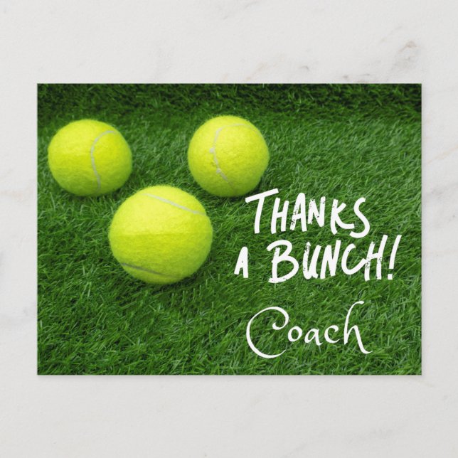Tennis Thank you Coach with tennis on green Postcard (Front)
