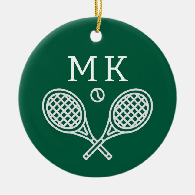 Tennis Theme Big Bold Monogrammed Ceramic Ornament (Front)