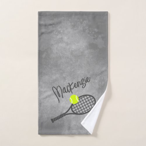Tennis Theme Black Gray Grunge Monogrammed Hand Towel