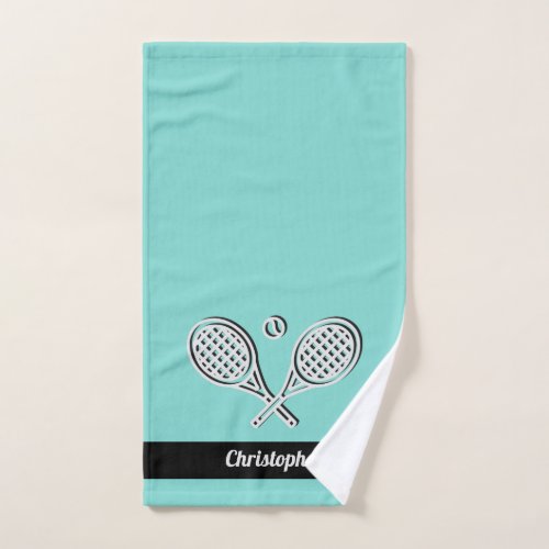 Tennis Theme Blue Monogrammed Name Tennis Ball Hand Towel