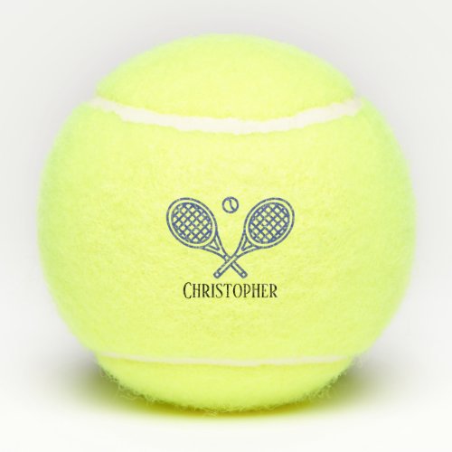 Tennis Theme Blue Monogrammed Name Tennis Balls