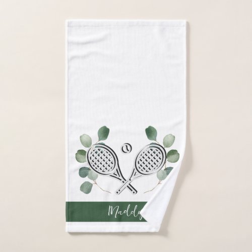 Tennis Theme Eucalyptus Floral Monogram Hand Towel
