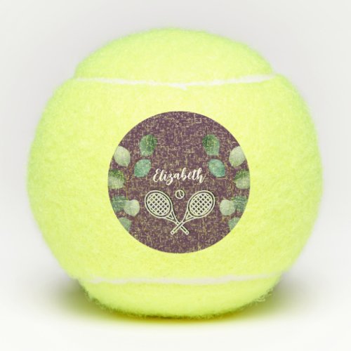 Tennis Theme Floral Monogrammed Name Tennis Balls