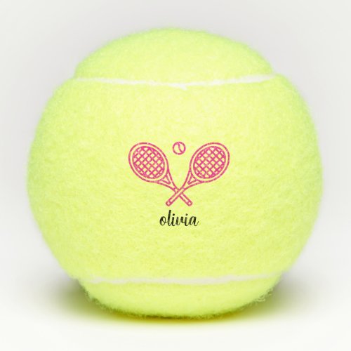 Tennis Theme Girly Pink Monogrammed Name Tennis Balls