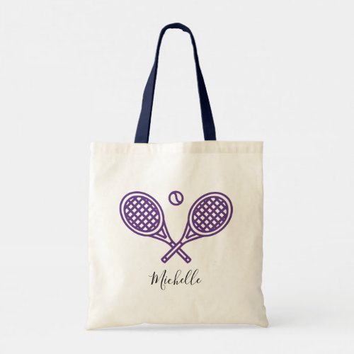 Tennis Theme Girly Purple Monogram Tote Bag