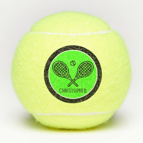 Tennis Theme Green Monogrammed Name Tennis Balls