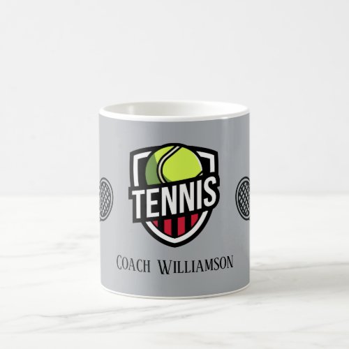 Tennis Theme Monogrammed Name School Coach Coffee Mug
