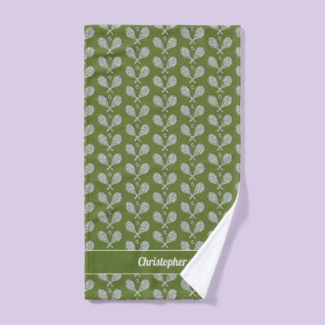 Tennis Theme Monogrammed Name Tennis Ball Hand Towel (Hand Towel)