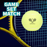 Tennis Theme Monogrammed Name Tennis Balls<br><div class="desc">Single tennis players and doubles teams will love this tennis themed designed. Modern logo icon style design with two rackets and a ball. Add your name to create a customized design.</div>