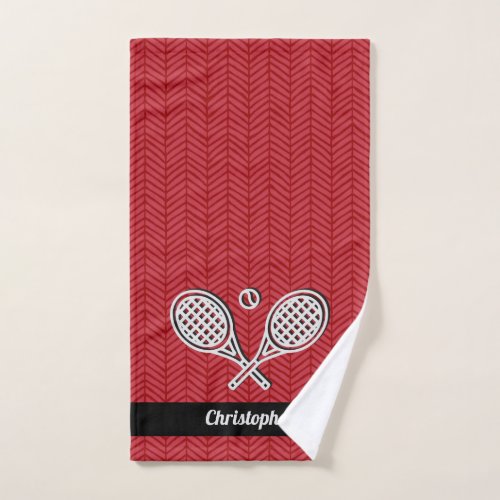 Tennis Theme Monogrammed Red Name Tennis Ball  Hand Towel