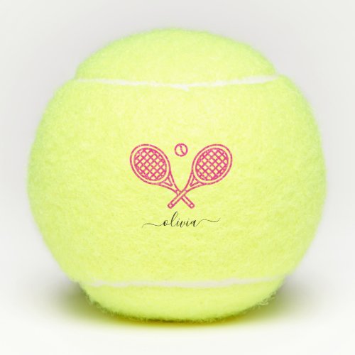 Tennis Theme Pink Girly Monogrammed Name Tennis Balls