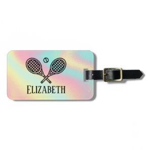Tennis Theme Pink Modern Retro Monogrammed Name Luggage Tag