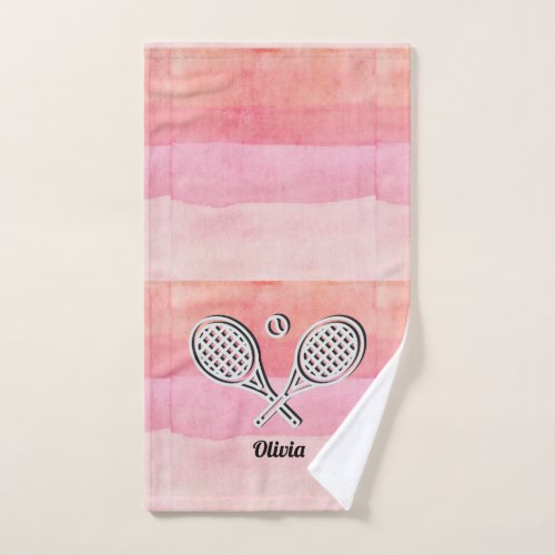 Tennis Theme Pink Monogrammed Name Tennis Ball Hand Towel